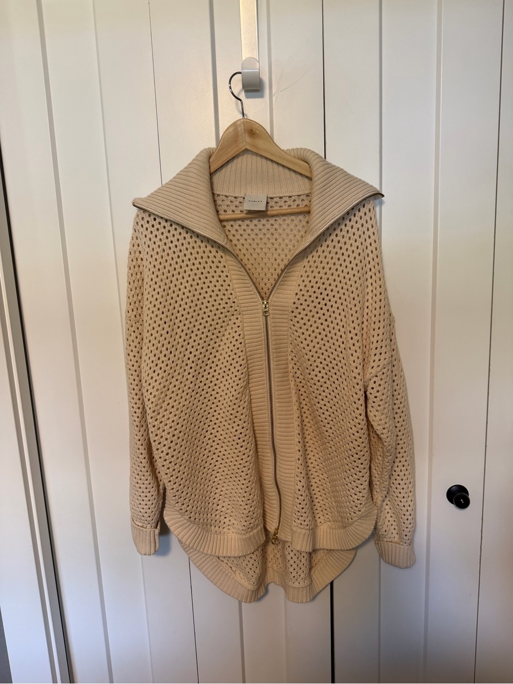 Varley Cream Open-Knit Zip Cardigan
